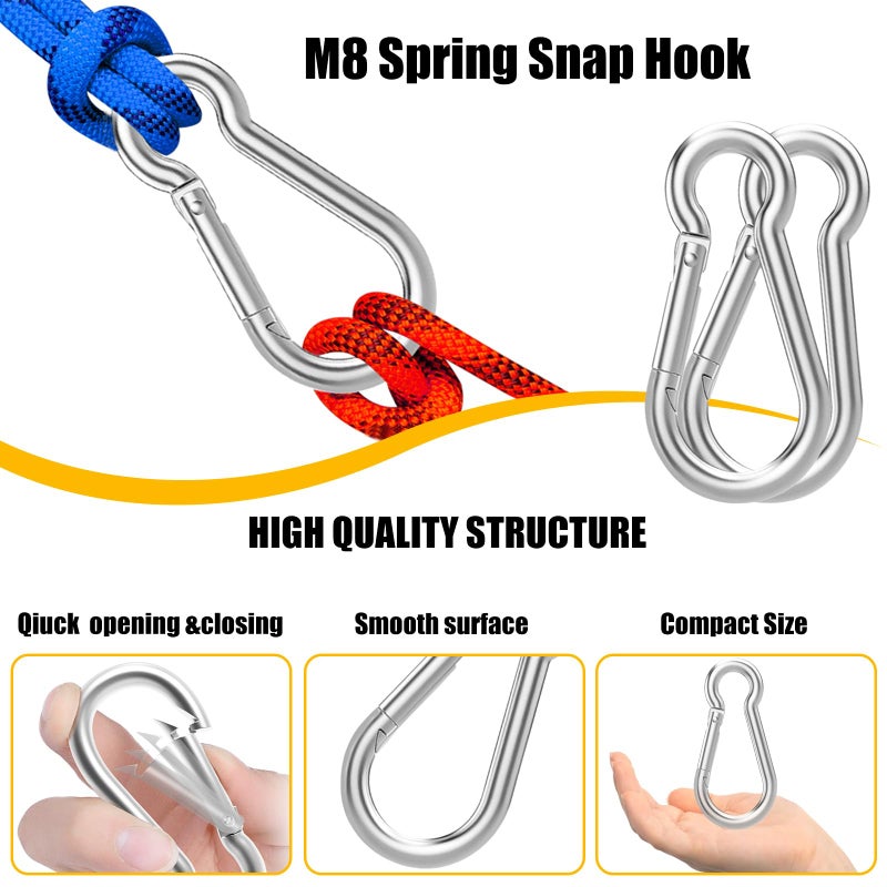 EPHECH 100PCS 3"" Heavy Duty Spring Snap Hook  M8 5/16"" Galvanized Steel Snap Hook Carabiner Quick Link Carabiner Clip  500LBS Holding Capacity Quick Link Keychain for Swing Hammock Gym Outdoor - Image 3